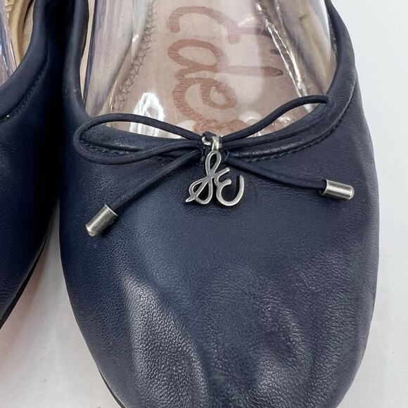 EUC Sam Edelman 8 Felicia Navy Blue Leather Bow Charm Ballet Flats Shoes Elastic - Picture 7 of 11